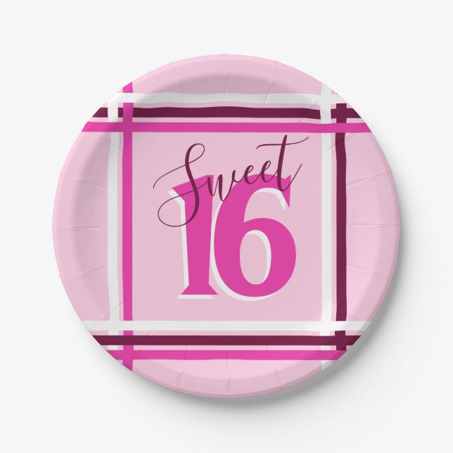 Assiettes En Carton SWEET 16 Hot Pink 16th Birthday Party Event Modern (Devant)