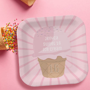 Assiettes En Carton Sweet 16 Pink Ice Cream Cone Fille Anniversaire