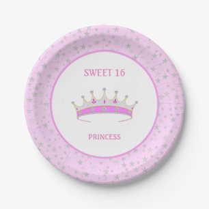 Assiettes En Carton Sweet 16 Princess Tiara & Stars Confetti