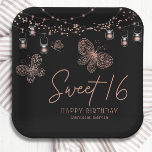 Assiettes En Carton Sweet 16 Rose Gold Butterfly Chic Moderne Annivers