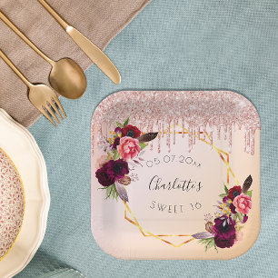 Assiettes En Carton Sweet 16 rose or rousse parties scintillant floral