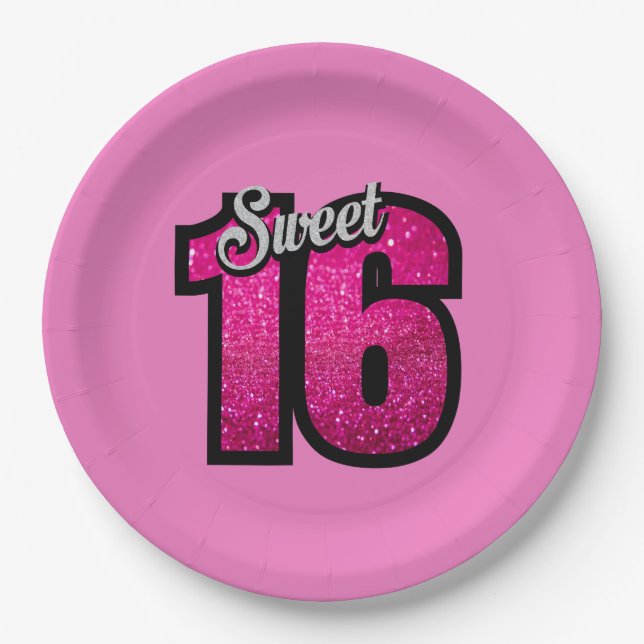 Assiettes En Carton Sweet 16e anniversaire Pink Gold Parties scintilla (Devant)