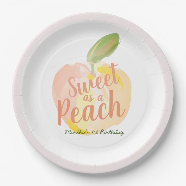 Assiettes En Carton Sweet as a Peach Girl Pink Anniversaire (Devant)