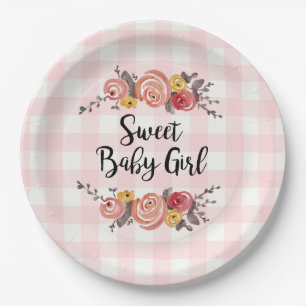 Assiettes En Carton Sweet Baby Girl En vichy Baby shower