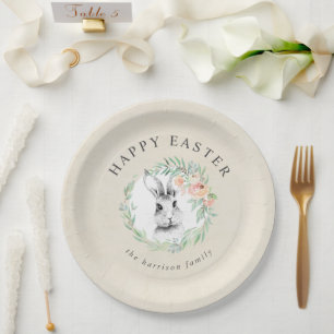 Assiettes En Carton Sweet Bunny Floral Wreath Happy Pâques