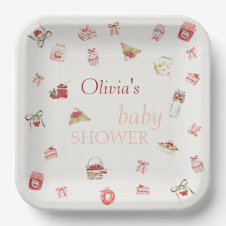 Assiettes En Carton Sweet Cherry Dessert Watercolor Baby Shower