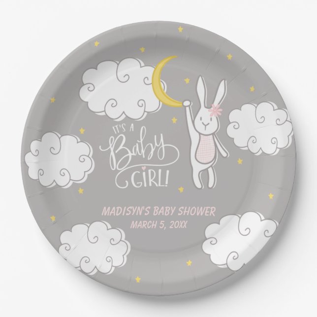 Assiettes En Carton "Sweet Dreams" Bunny Baby shower personnalisé (Devant)