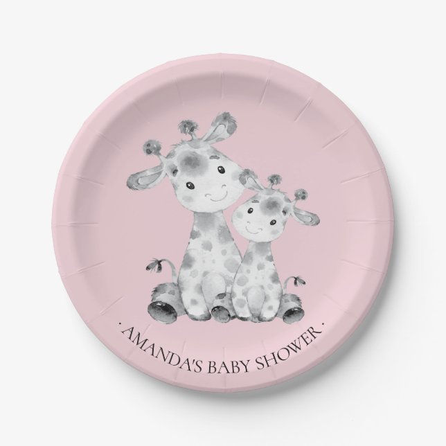 Assiettes En Carton Sweet Giraffe Girls Baby shower 7" Plaque (Devant)