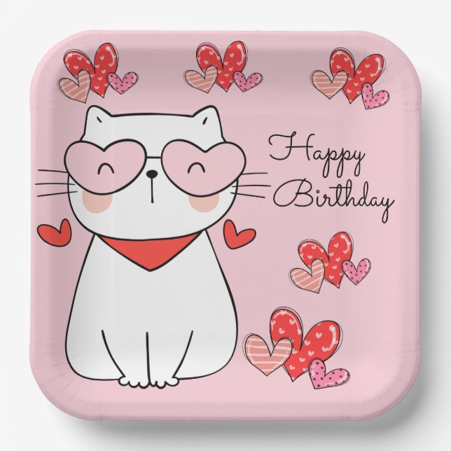 Assiettes En Carton Sweet Hearts Kitten, Are You Kitten Me Anniversair (Recto)
