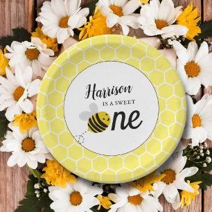 Assiettes En Carton Sweet Little Honey Bee 1ère fête d'anniversaire