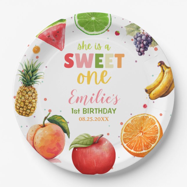 Assiettes En Carton Sweet One Fruit 1er Anniversaire Bash, fête d'été (Devant)