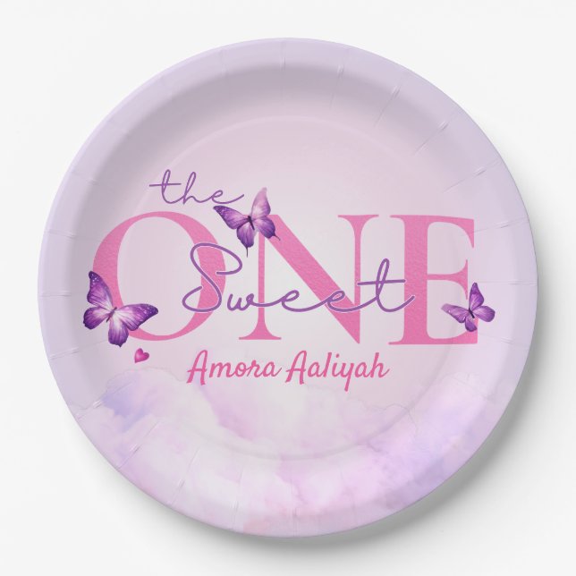 Assiettes En Carton Sweet ONE Pastel Butterfly 1er anniversaire (Devant)