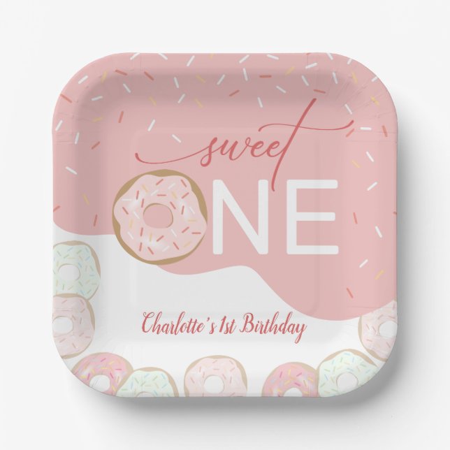 Assiettes En Carton Sweet One Rose Frosting Girl's premier anniversair (Recto)