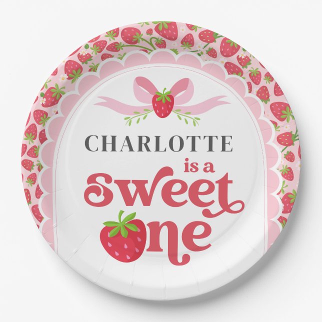 Assiettes En Carton Sweet One Strawberry 1er Anniversaire 9" Round (Devant)