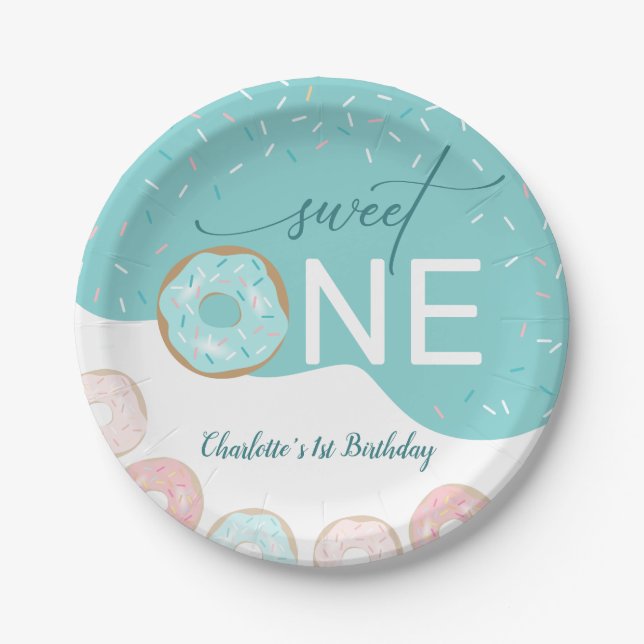 Assiettes En Carton Sweet One Turquoise Frosting Girl's premier annive (Devant)