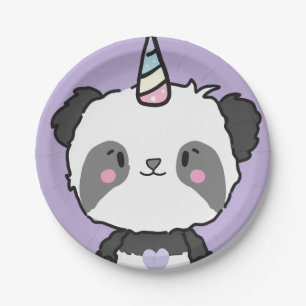 Assiettes En Carton Sweet Panda Unicorn Girls Rainbow Birthday