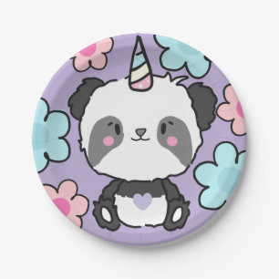 Assiettes En Carton Sweet Panda Unicorn Girls Rainbow Birthday