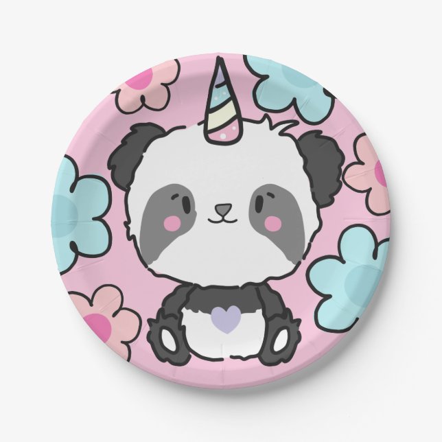 Assiettes En Carton Sweet Panda Unicorn Girly Floral (Devant)