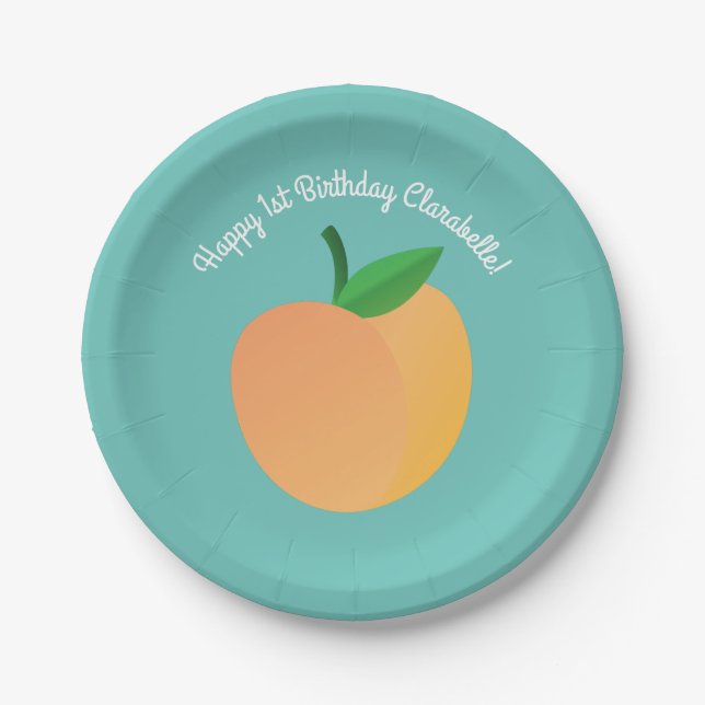 Assiettes En Carton Sweet Peach Cute Fruit 1er Anniversaire Thème (Devant)