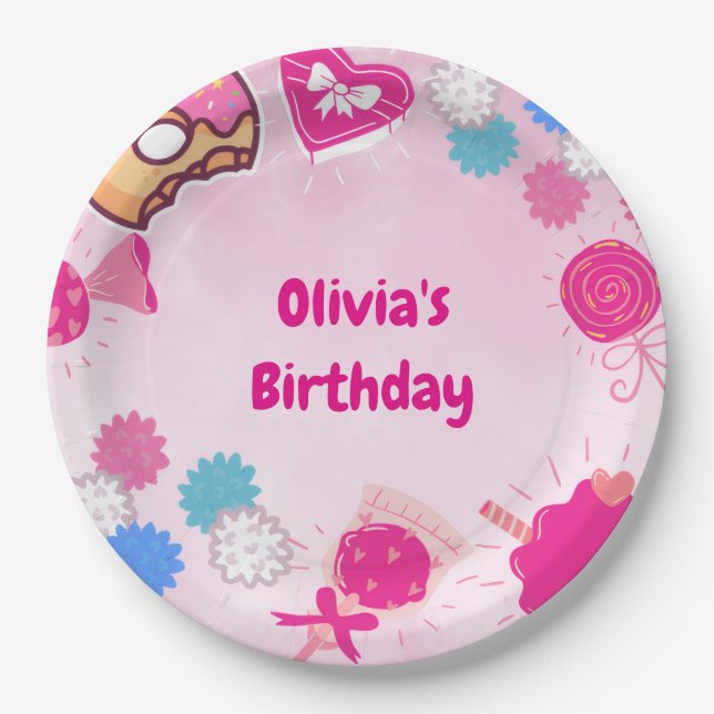 Assiettes En Carton Sweet Rose Swan & Candy Anniversaire (Devant)
