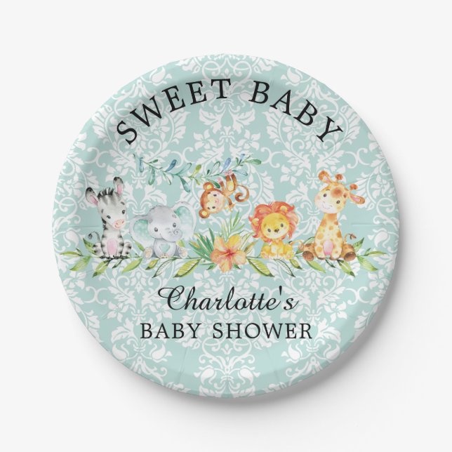 Assiettes En Carton Sweet Safari Animaux Baby shower 7" Plaque (Devant)