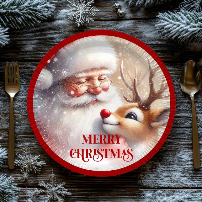 Assiettes En Carton Sweet Santa and Red Nose Rudolph Holiday Plates (Sweet Santa and Red Nose Rudolph Holiday Plates)