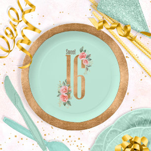 Assiettes En Carton Sweet sixteen à huile d'or Mint vert ID756