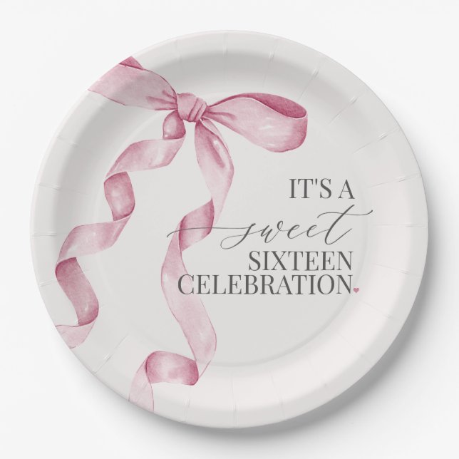 Assiettes En Carton Sweet sixteen Bow rose Anniversaire Salle de douch (Devant)