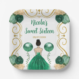 Assiettes En Carton Sweet sixteen Brown princesse en vert