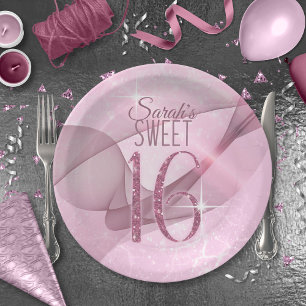 Assiettes En Carton Sweet sixteen  étincelant ID652 rose orchidée