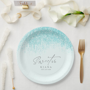 Assiettes En Carton Sweet sixteen étincelant ID Turquoise912