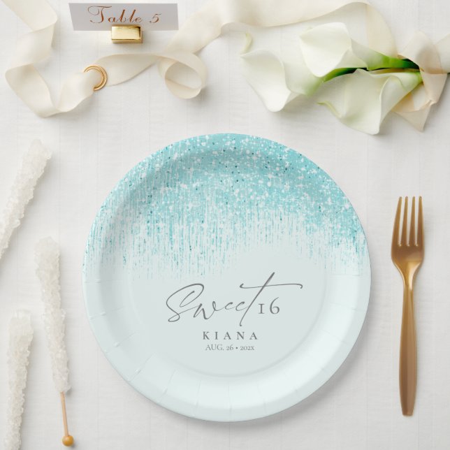 Assiettes En Carton Sweet sixteen étincelant ID Turquoise912 (Mariage)