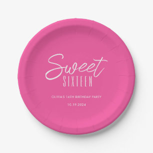 Assiettes En Carton Sweet sixteen moderne hot rose filles 16e annivers