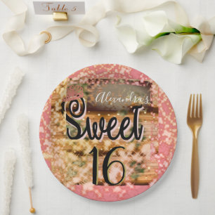 Assiettes En Carton Sweet sixteen Rose Gold Rustic