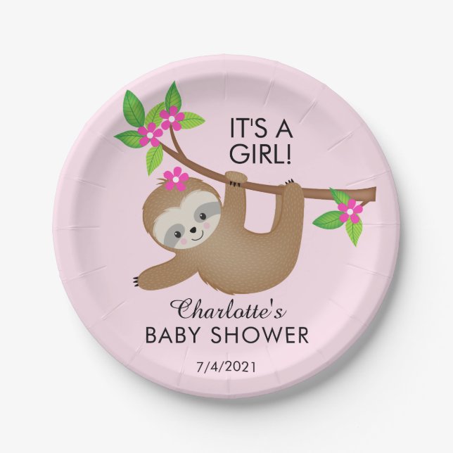 Assiettes En Carton Sweet Sloth C'est une plaque de papier pour fille (Devant)