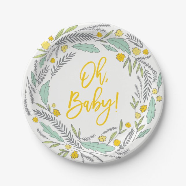 Assiettes En Carton Sweet Sprigs Sexe Plaque de Baby shower neutre (Devant)