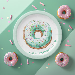 Assiettes En Carton Sweet Time Pastel Green Donut Anniversaire