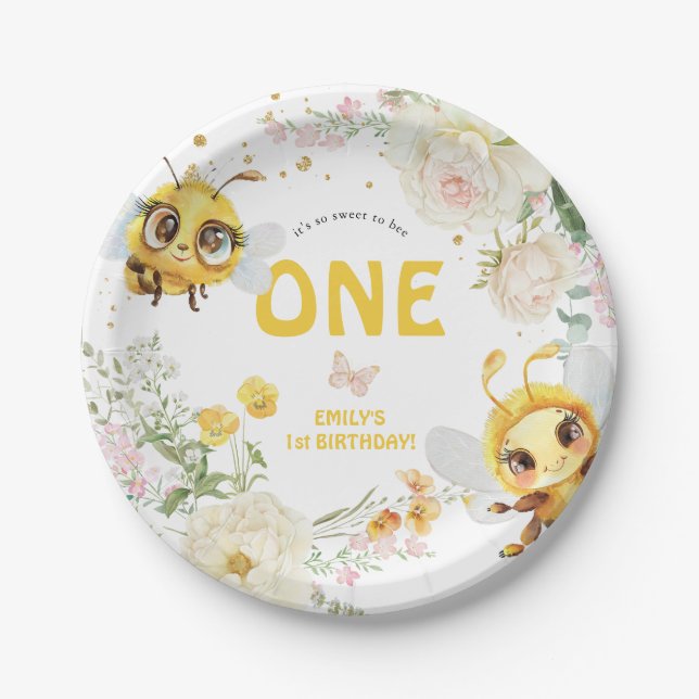Assiettes En Carton Sweet to Bee ONE' 1er anniversaire (Devant)