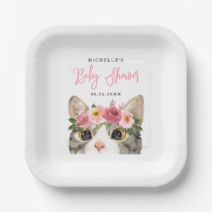 Assiettes En Carton Sweet Watercolor Kitty Girl Baby shower