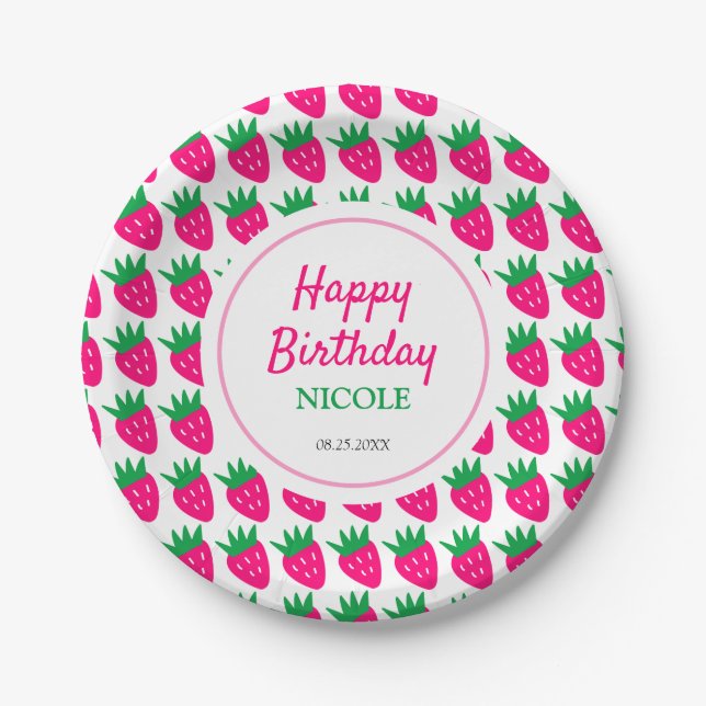 Assiettes En Carton Swete fraise rose Anniversaire (Devant)