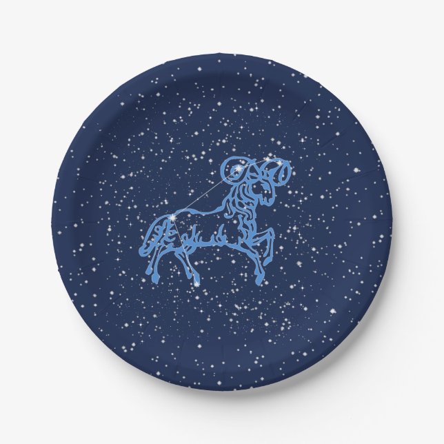 Assiettes En Carton Symbole Aries Constellation et Zodiac avec étoiles (Devant)