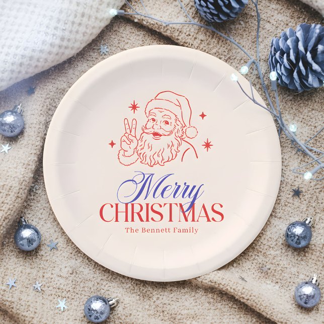 Assiettes En Carton SYMBOLE DE LA PAIX RÉtro Père Noël Joyeux Noël (Créateur téléchargé)
