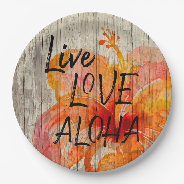 Assiettes En Carton Symbole de la plage d'Aloha Hibiscus Live Love (Devant)