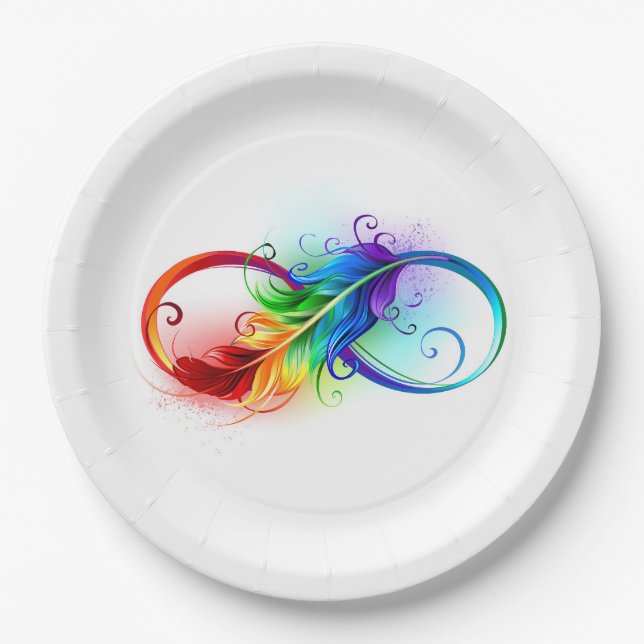 Assiettes En Carton Symbole d'infini avec plume arc-en-ciel (Devant)