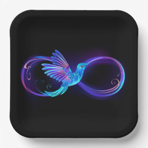 Assiettes En Carton Symbole d'infini néon avec colibri brillant