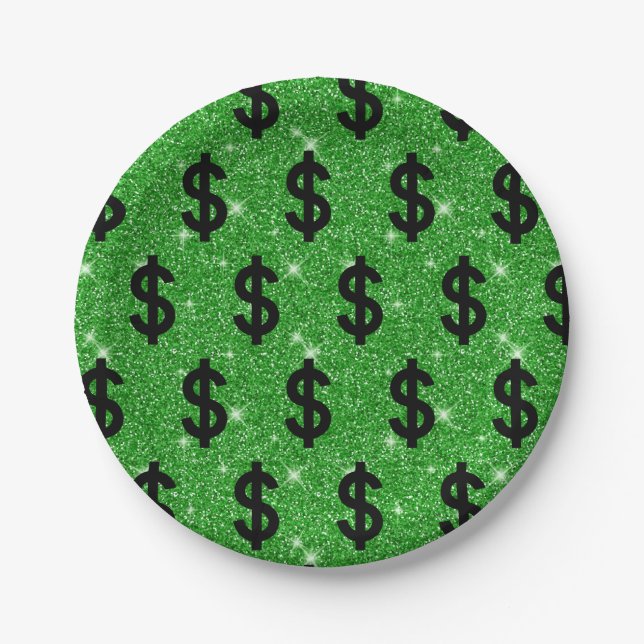 Assiettes En Carton SYMBOLE Dollar Noir Argent Entrepreneur Wall Stree (Devant)
