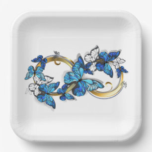 Assiettes En Carton Symbole infini de papillons Morpho bleus