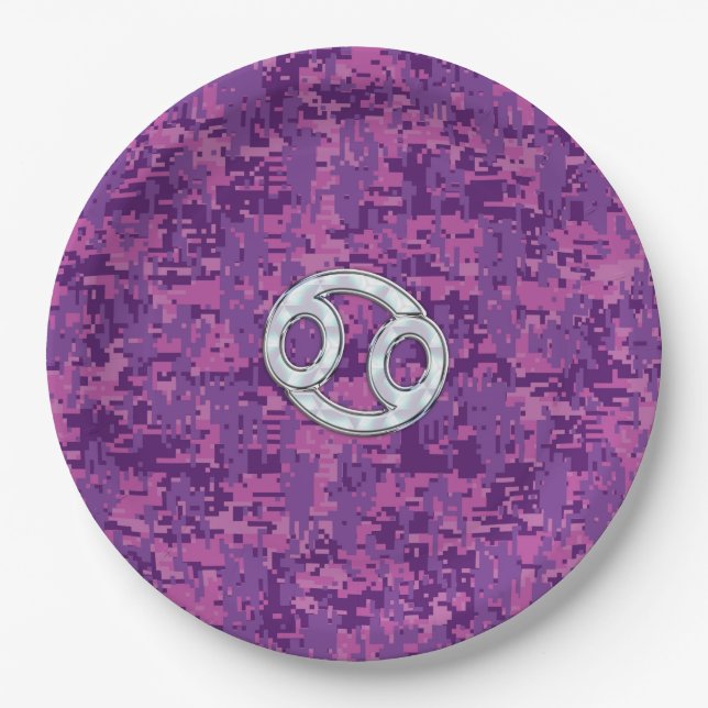 Assiettes En Carton Symbole moderne du cancer Zodiac Camouflage numéri (Devant)