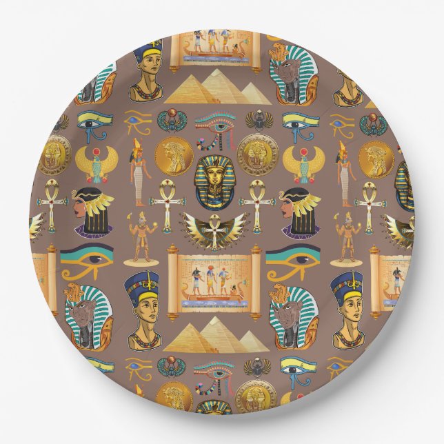 Assiettes En Carton Symbole Motif égyptien Hiéroglyphique antique (Devant)