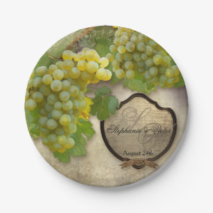 Assiettes En Carton Symbole Vignoble Chardonnay Grapes Mariage Vintage